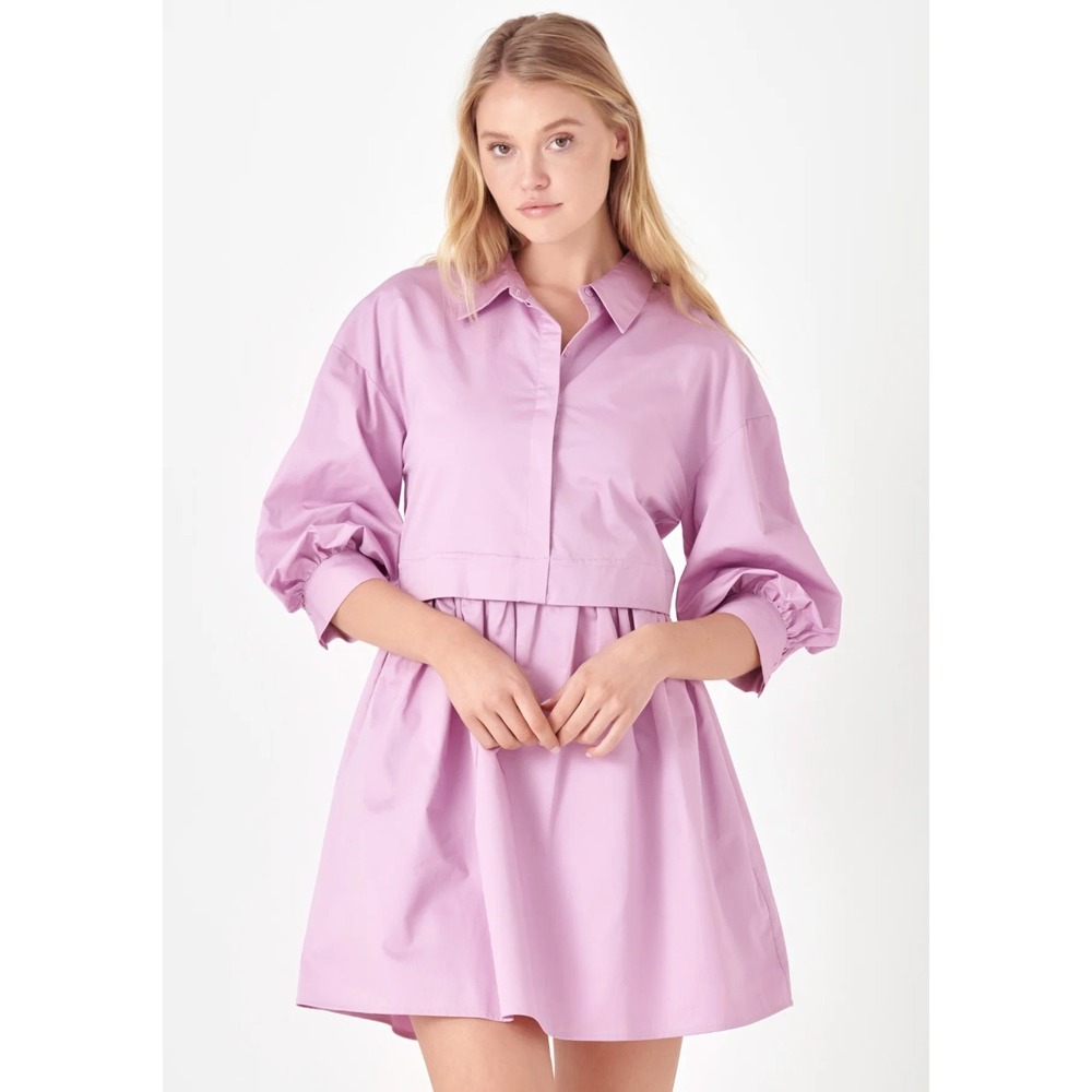 English Factory | NWT Puff Sleeve Shirt Dress Lilac Layered Look Babydoll | XS
